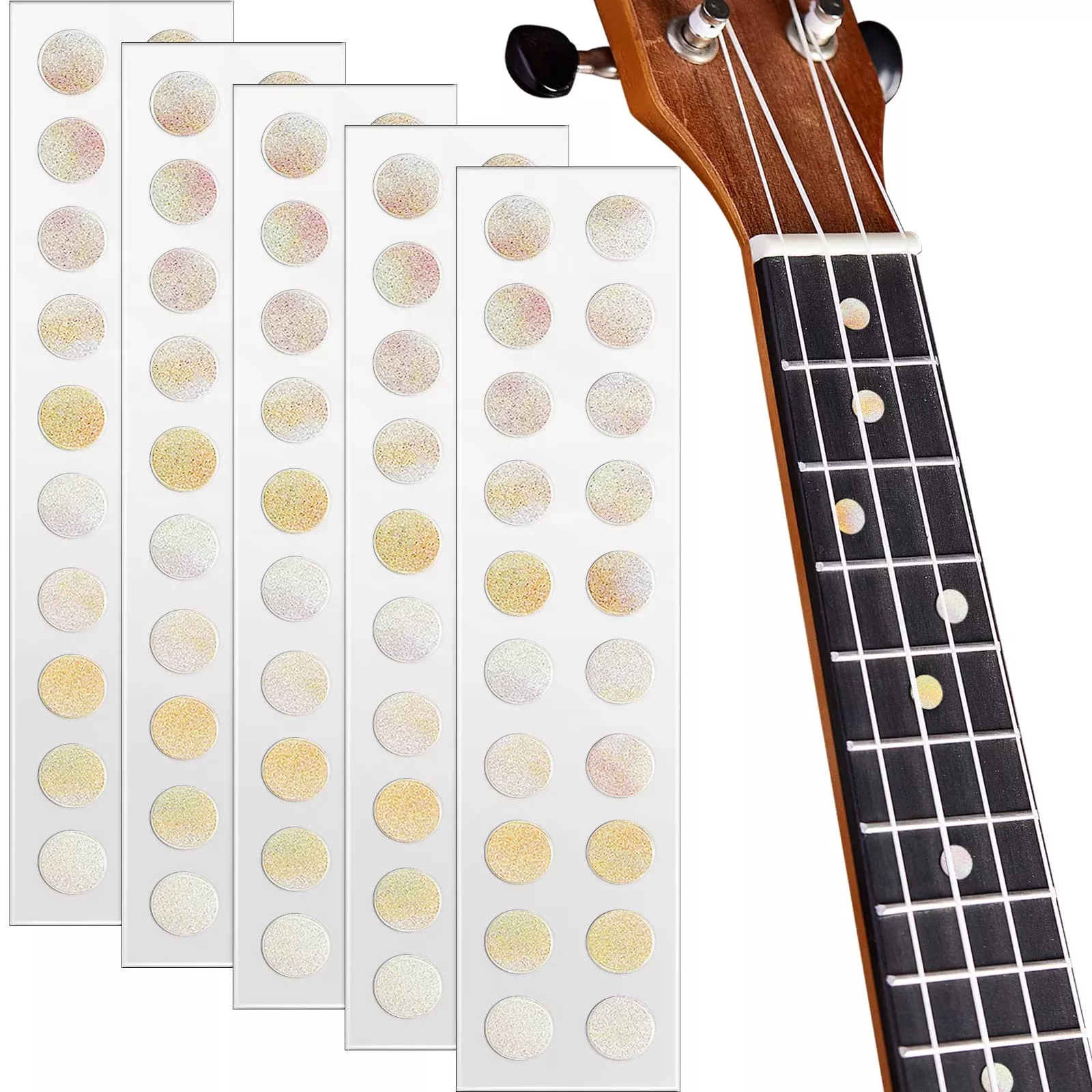 100 Pcs 5 Sheets Dot Fret Markers Guitar Fretboard Stickers Guitar Neck Decal for Guitars Ukulele Bass Banjo Aged White Pearl, 0
