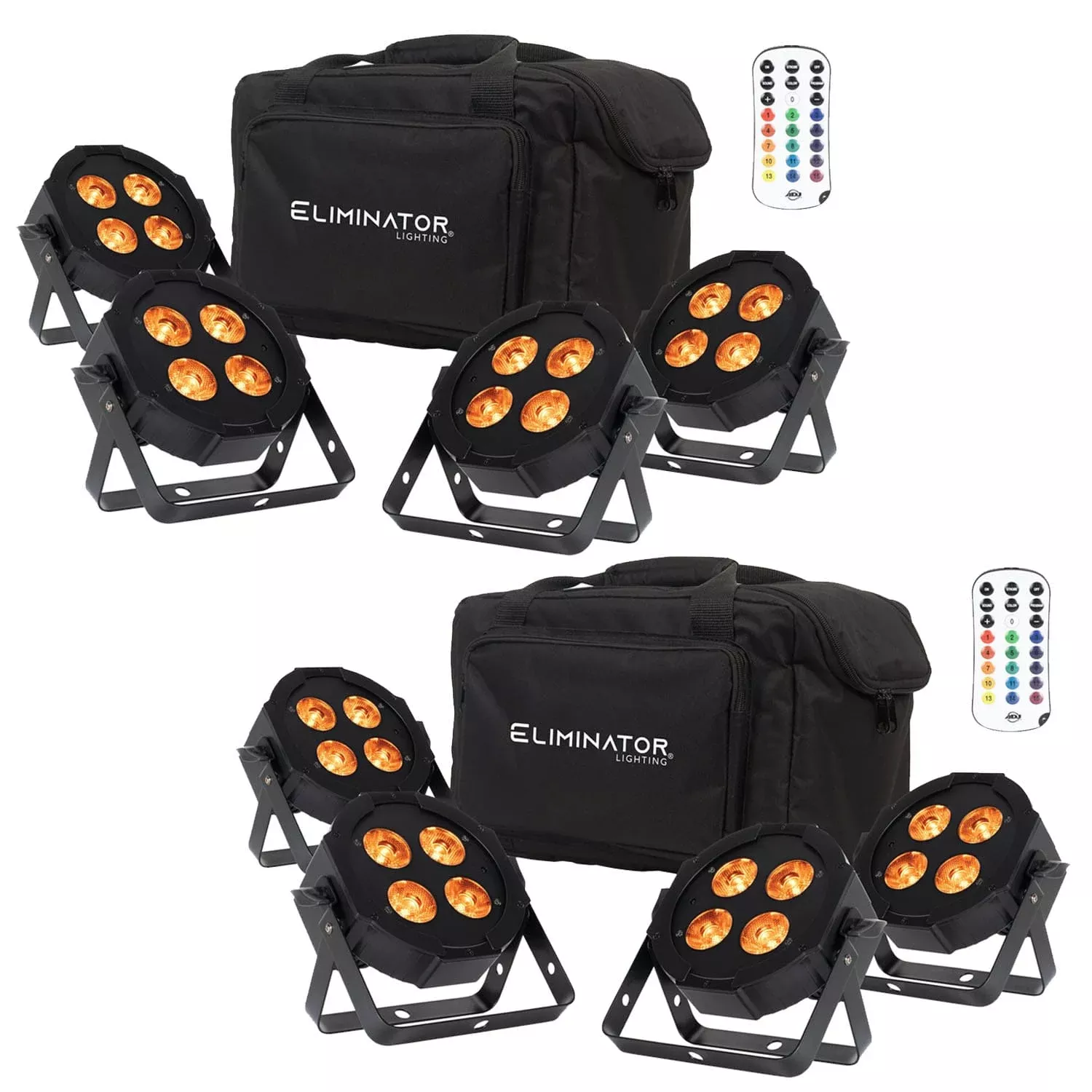 (2) Eliminator Mega Flat Hex Pak – Includes 4x Mega Hex Pars, Remote Control, Cables & Carry Bag