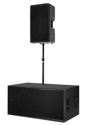 RCF SUB 8008-AS Powered Dual 18" Subwoofer with pole mounted ART 945-A